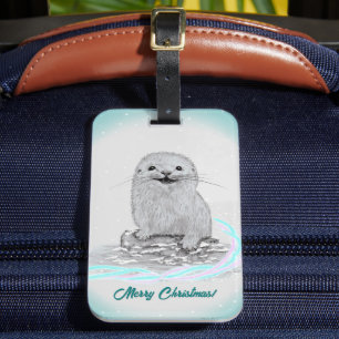 Süße weiße Baby-Seeeotter, Frohe Weihnachten Gepäckanhänger