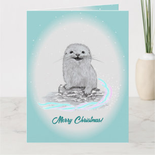 Süße weiße Baby-Seeeotter, Frohe Weihnachten Karte