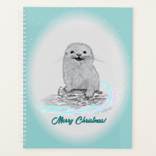 Süße weiße Baby Seeotter , Frohe Weihnachten Planer