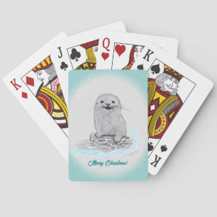 Süße weiße Baby Seeotter , Frohe Weihnachten Spielkarten