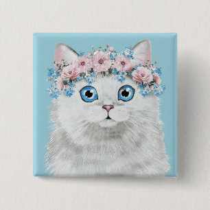 Süße weiße Blumenkatze Button