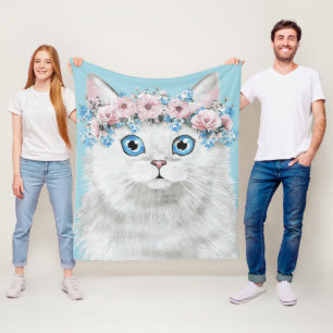 Süße weiße Blumenkatze Fleecedecke