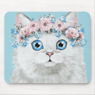 Süße weiße Blumenkatze Mousepad