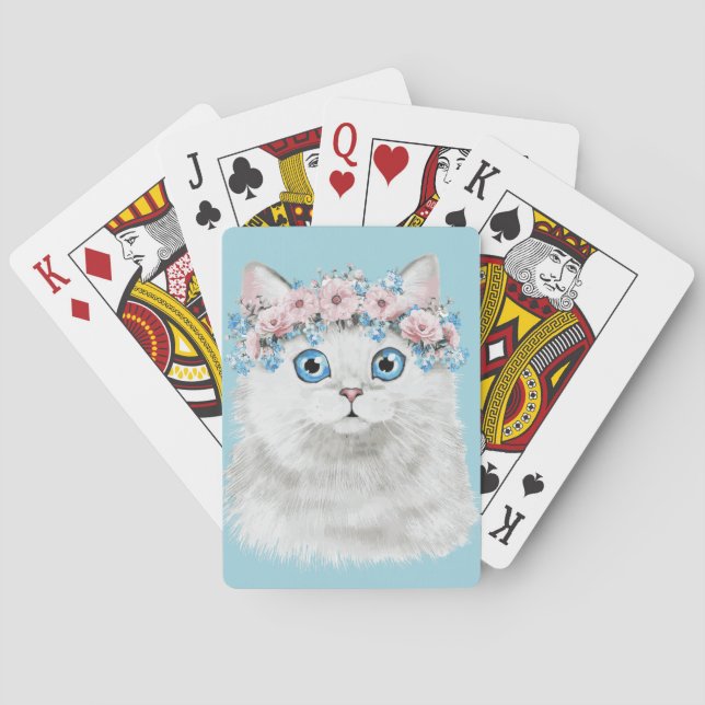 Süße weiße Blumenkatze Spielkarten (Rückseite)