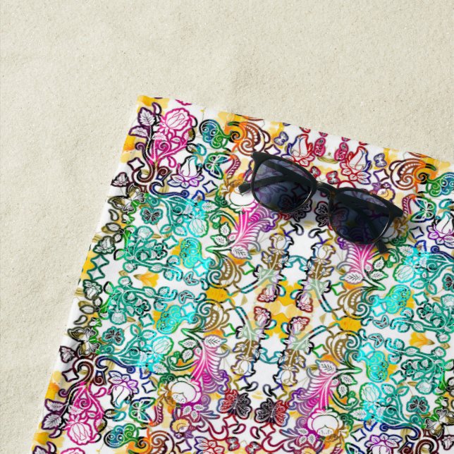 Süße weiße bunte Blumen  Strandtuch (Beispiel)