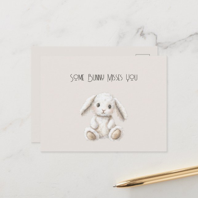 Süße weiße Creme-Häschen vermisst dich Postkarte (Vorderseite/Rückseite Beispiel)