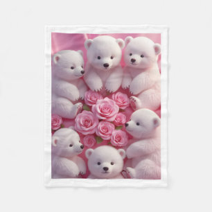 Süße weiße Eisbärenbabys und rosa Rosen Baby Bla Fleecedecke