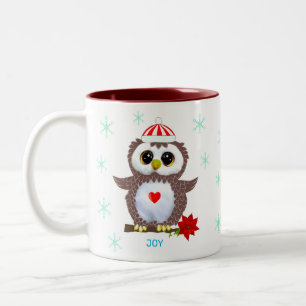 Süße weiße Eule & Schneeflocken Zweifarbige Tasse