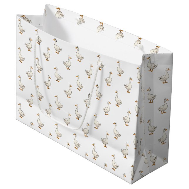Süße weiße Gans Muster Große Geschenktüte (Vorderseite Schrägansicht)