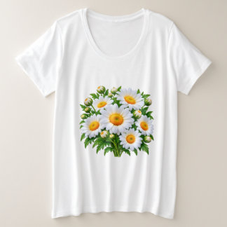 Süße weiße Gänseblümchen Blumenstrauß Floral Damen Große Größe T-Shirt
