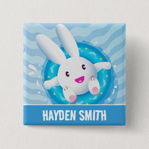 Süße weiße Häschen-Poolparty personalisiert Button