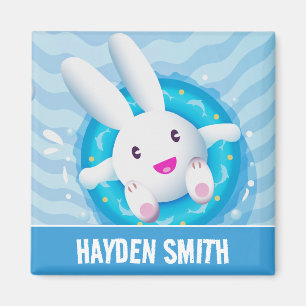 Süße weiße Häschen-Poolparty personalisiert Magnet