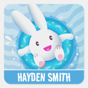 Süße weiße Häschen-Poolparty Personalisiert Quadratischer Aufkleber