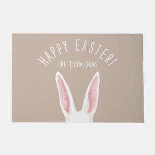 Süße weiße Hasenohren auf beigem Happy Easter Fußmatte