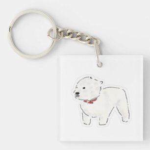 Süße weiße Hündin mit rotem Halsband Doodle Illust Schlüsselanhänger