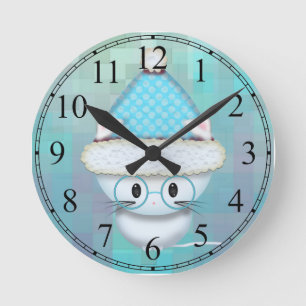 Süße weiße Kätzchen Teal Wanduhr