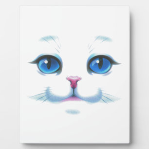 Süße weiße Katze blaue Augen Gesicht Fotoplatte