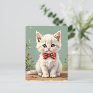 Süße weiße Katze mit Fliege Postkarte