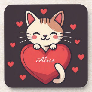 Süße weiße Katze mit Herz Kawaii Kitty Liebesdesig Getränkeuntersetzer