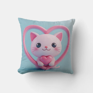 Süße weiße Katze mit Herz Kawaii Kitty Liebesdesig Kissen