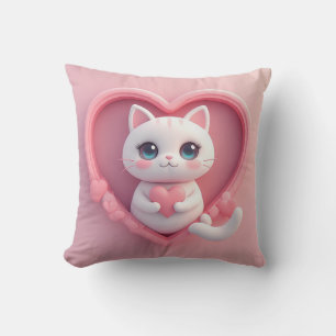 Süße weiße Katze mit Herz Kawaii Kitty Liebesdesig Kissen