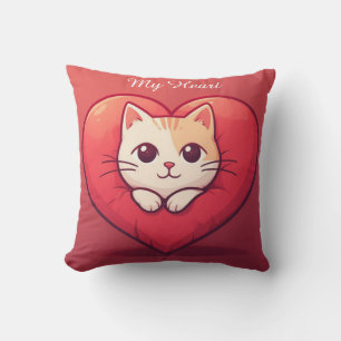 Süße weiße Katze mit Herz Kawaii Kitty Liebesdesig Kissen