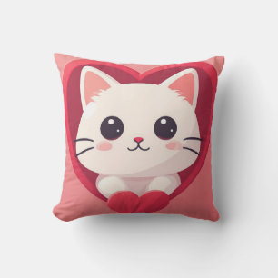 Süße weiße Katze mit Herz Kawaii Kitty Liebesdesig Kissen