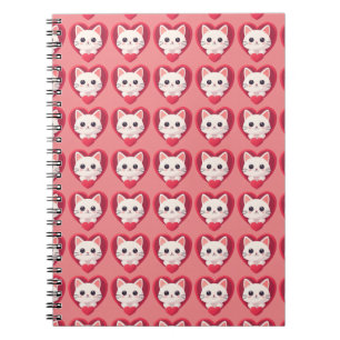 Süße weiße Katze mit Herz Kawaii Kitty Liebesdesig Notizblock