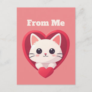 Süße weiße Katze mit Herz Kawaii Kitty Liebesdesig Postkarte