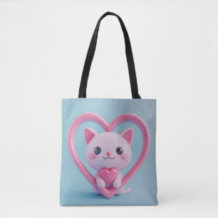 Süße weiße Katze mit Herz Kawaii Kitty Liebesdesig Tasche