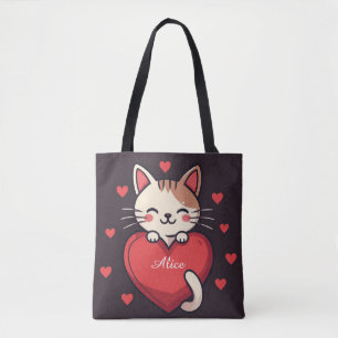 Süße weiße Katze mit Herz Kawaii Kitty Liebesdesig Tasche