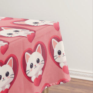 Süße weiße Katze mit Herz Kawaii Kitty Liebesdesig Tischdecke