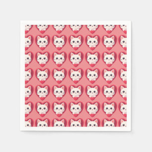 Süße weiße Katze mit Herz Kawaii Kitty Love Design Serviette