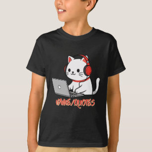 Süße weiße Katze mit roten Kopfhörern Laptop T-Shirt