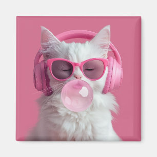 Süße weiße Katze – Personalisiert Magnet