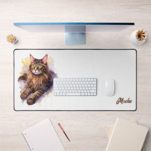 Süße weiße Katze Wasserfarben-Illustration Schreibtischunterlage