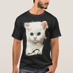 Süße weiße Katze zerrissenes Gewebe T-Shirt