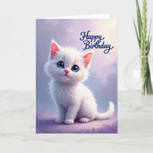 Süße Weiße Katze zum Geburtstag Karte