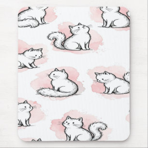 Süße weiße Katzen rosa Wasserfarben-Muster Kawaii- Mousepad