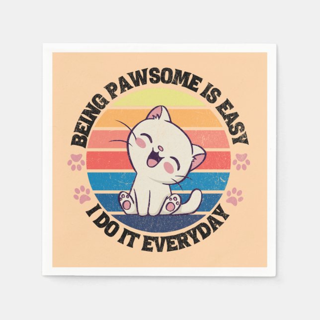 Süße weiße Kawaii-Katze Serviette (Vorderseite)