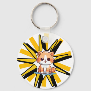 Süße weiße Kitty-Pop-Art-Illustration Schlüsselanhänger