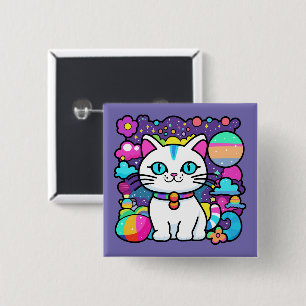 Süße weiße kosmische Weltraum-Kitty-Katze Button