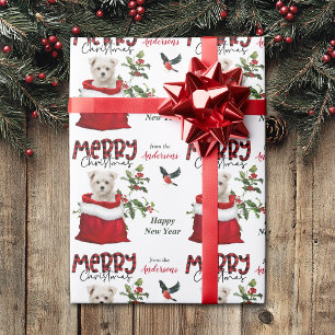 Süße weiße Malteser-Welpen-Weihnachtsgeschenktasch Geschenkpapier