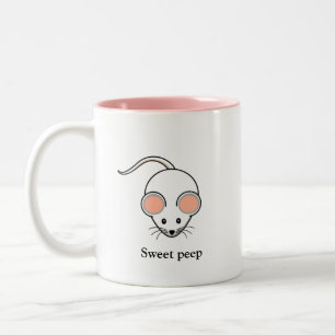 Süße weiße Maus & Kalligrafie Zweifarben-Kaffeetas Zweifarbige Tasse