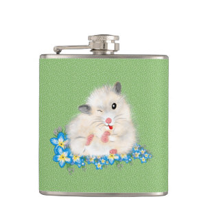 Süße weiße syrische Hamster-Accessoires, grün gepu Flachmann