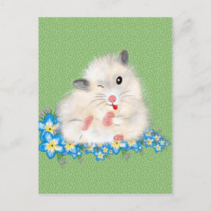 Süße weiße syrische Hamster-Accessoires, grün gepu Postkarte