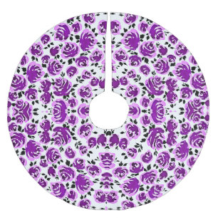 Süße weiße Veilchen-Rosen-Muster Polyester Weihnachtsbaumdecke