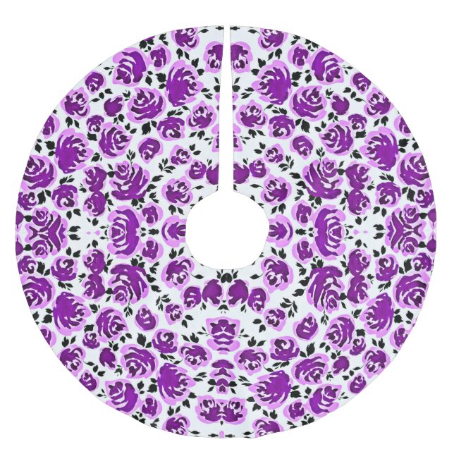 Süße weiße Veilchen-Rosen-Muster Polyester Weihnachtsbaumdecke (Vorderseite)