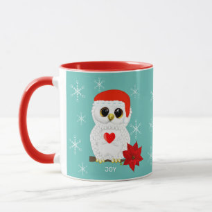 Süße weiße Weihnachts-Eule & Schneeflocken Tasse