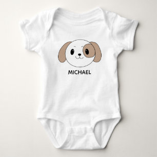 Süße Welpen-Cartoon-Gesicht Personalisiert Baby Strampler